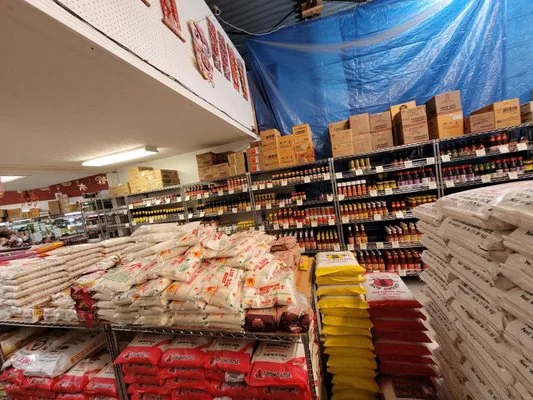 Rice and pantry staples inside Tran's Market